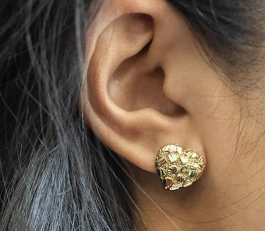14k Heart Nugget Earrings